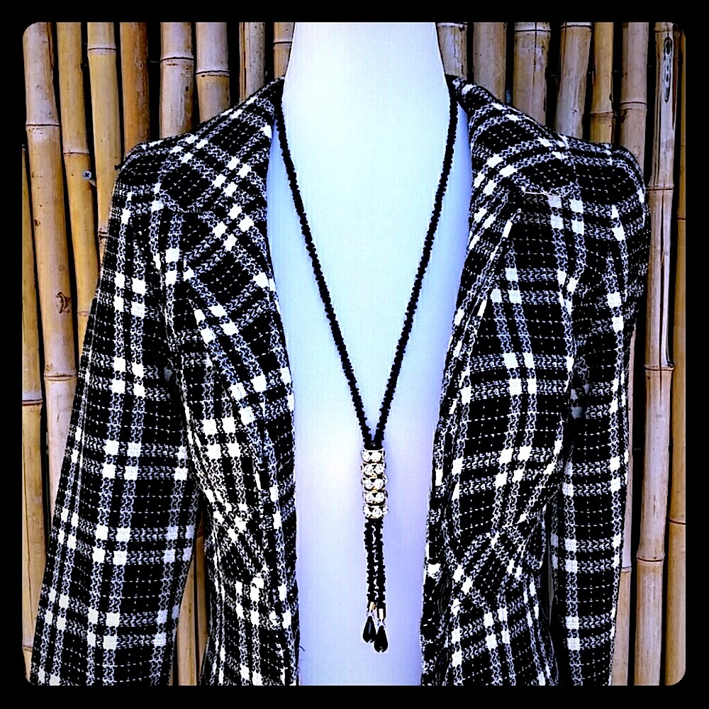 NEW Black Beads Gold Bling Lariat Necklace - Picture 1 of 8